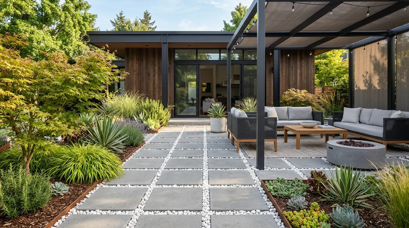 White Rock Bed With Black Edging